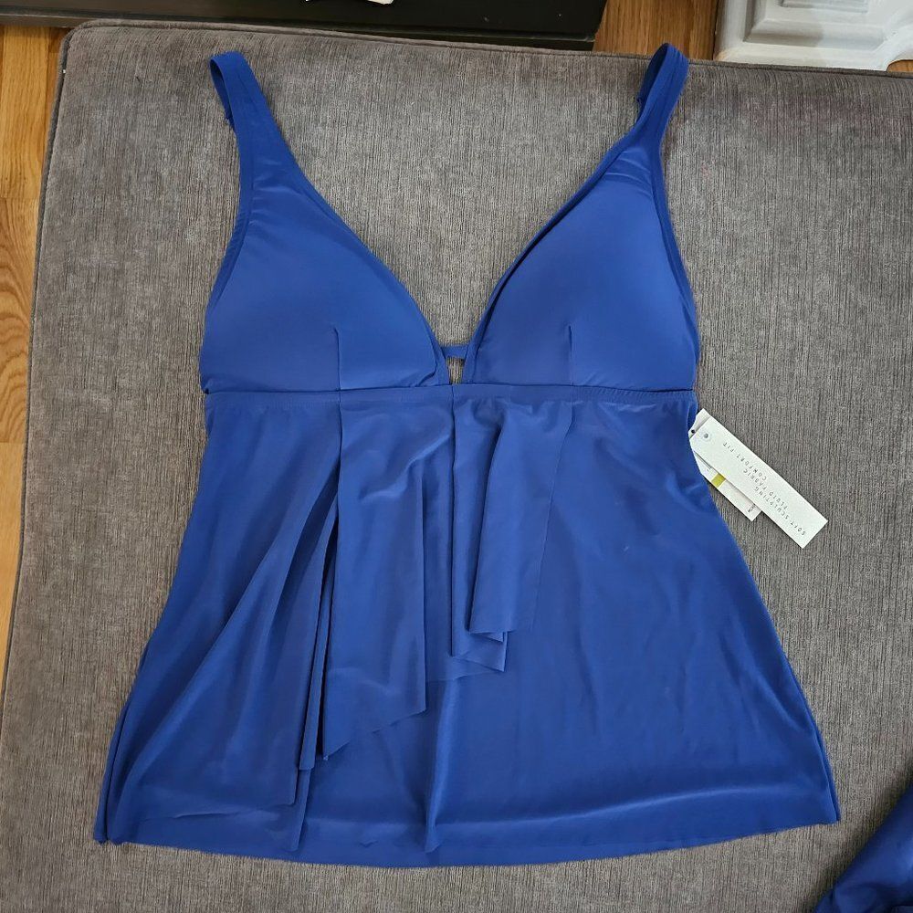 Beyond Women's Blue Adjustable Strap Tankini Top & Bikini Bottom Size 14 - Picture 3 of 13